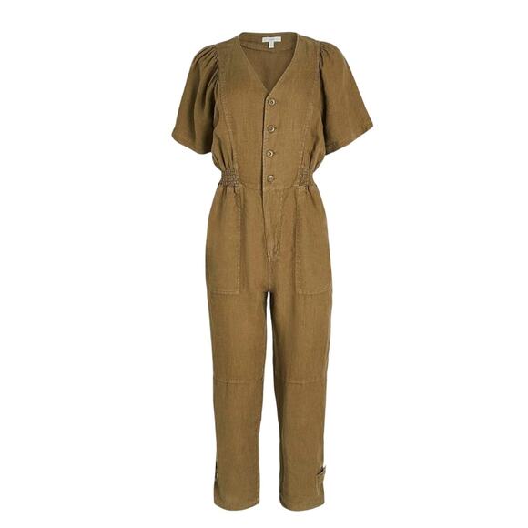 Joie Vintage Olive Green Linen Bramwell Jumpsuit Size S - Picture 1 of 8